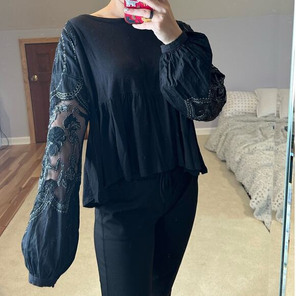 Free People: Boho Embroidered Penny Babydoll Tee - Picture 2 of 8